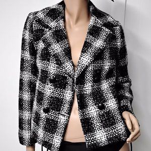 east 5th blazer jacket Size S Black White Plaid Lined Tweed Classic Elegant